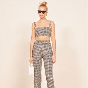 reformation gingham tank and pant linen set size 6